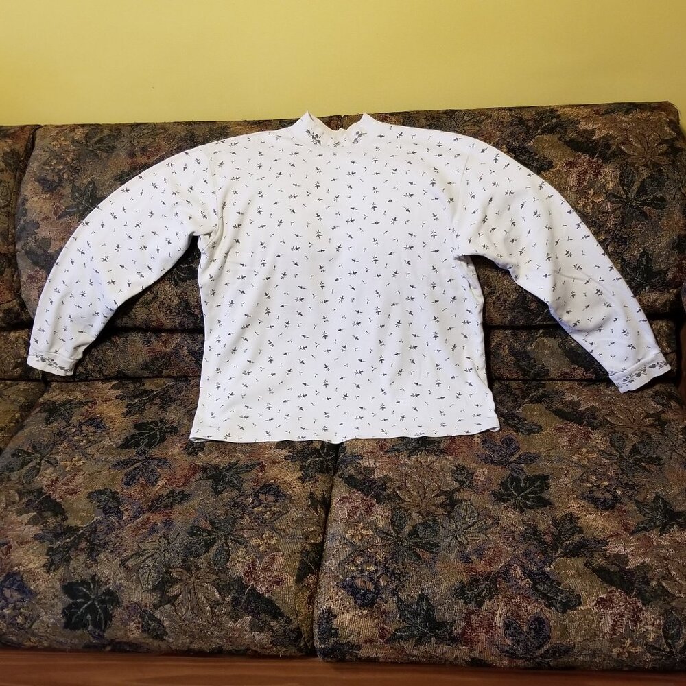 Ivory mock neck, rose buds leaves, cotton top, M-L, vintage Northern Reflections